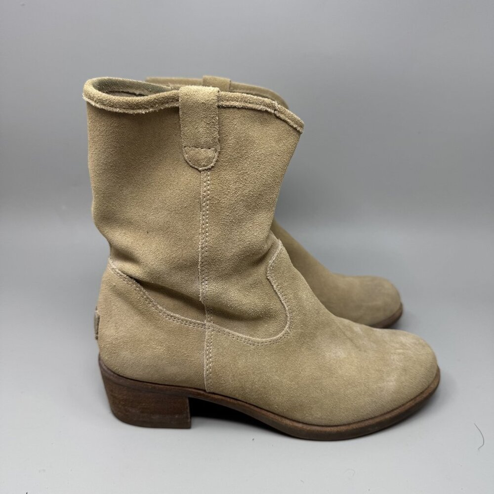 UGG Mid Calf Boots Womens Size 6 Tan Suede Western Pull On Block Heel 1007174